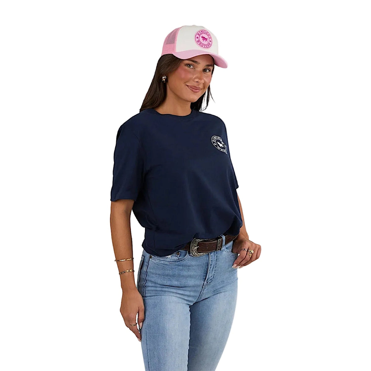 Ringers Western Women’s Signature Bull Loose Fit T-Shirt - Navy/White Print