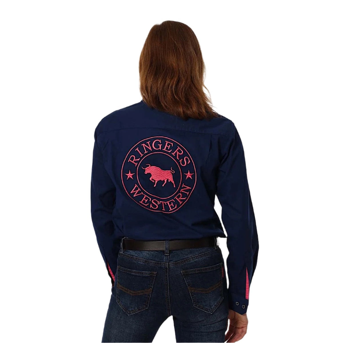 Ringers Western Women’s Signature Jillaroo Women’s Full Button Work Shirt - Navy/Melon