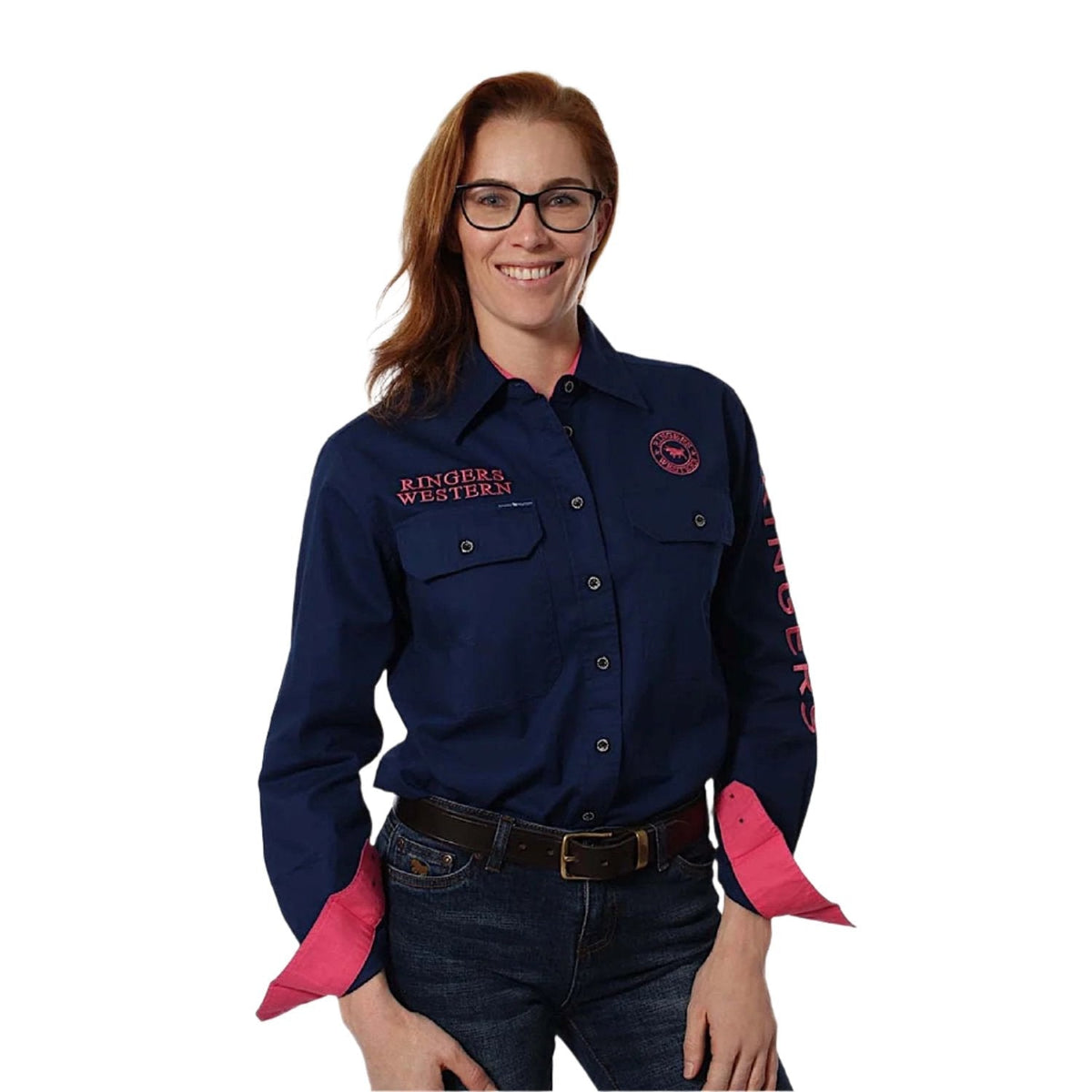 Ringers Western Women’s Signature Jillaroo Women’s Full Button Work Shirt - Navy/Melon