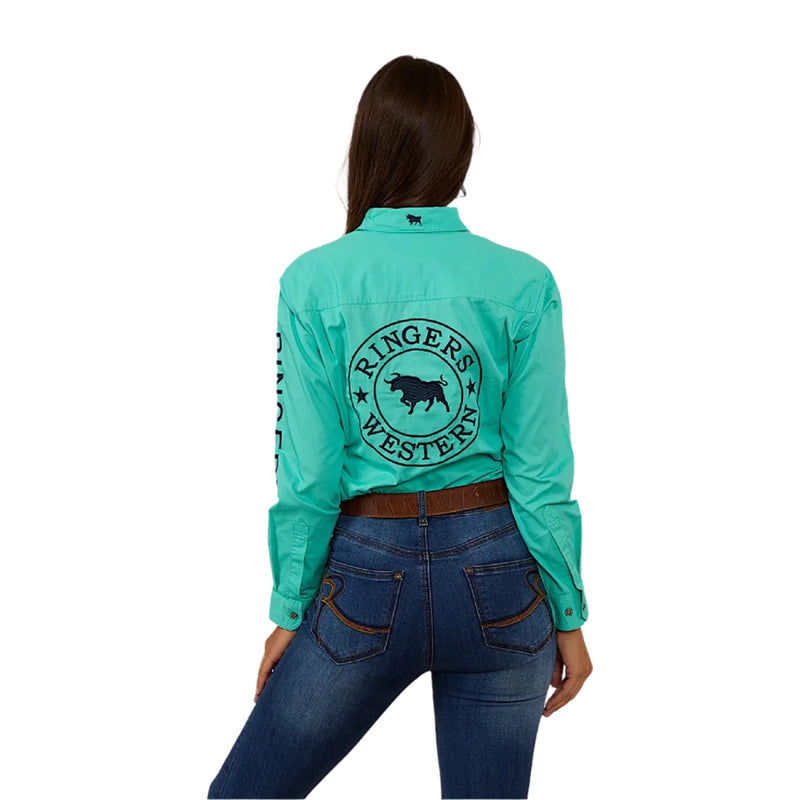 Ringers Western Women’s Signature Jillaroo Half Button Work Shirt - Mint/Navy