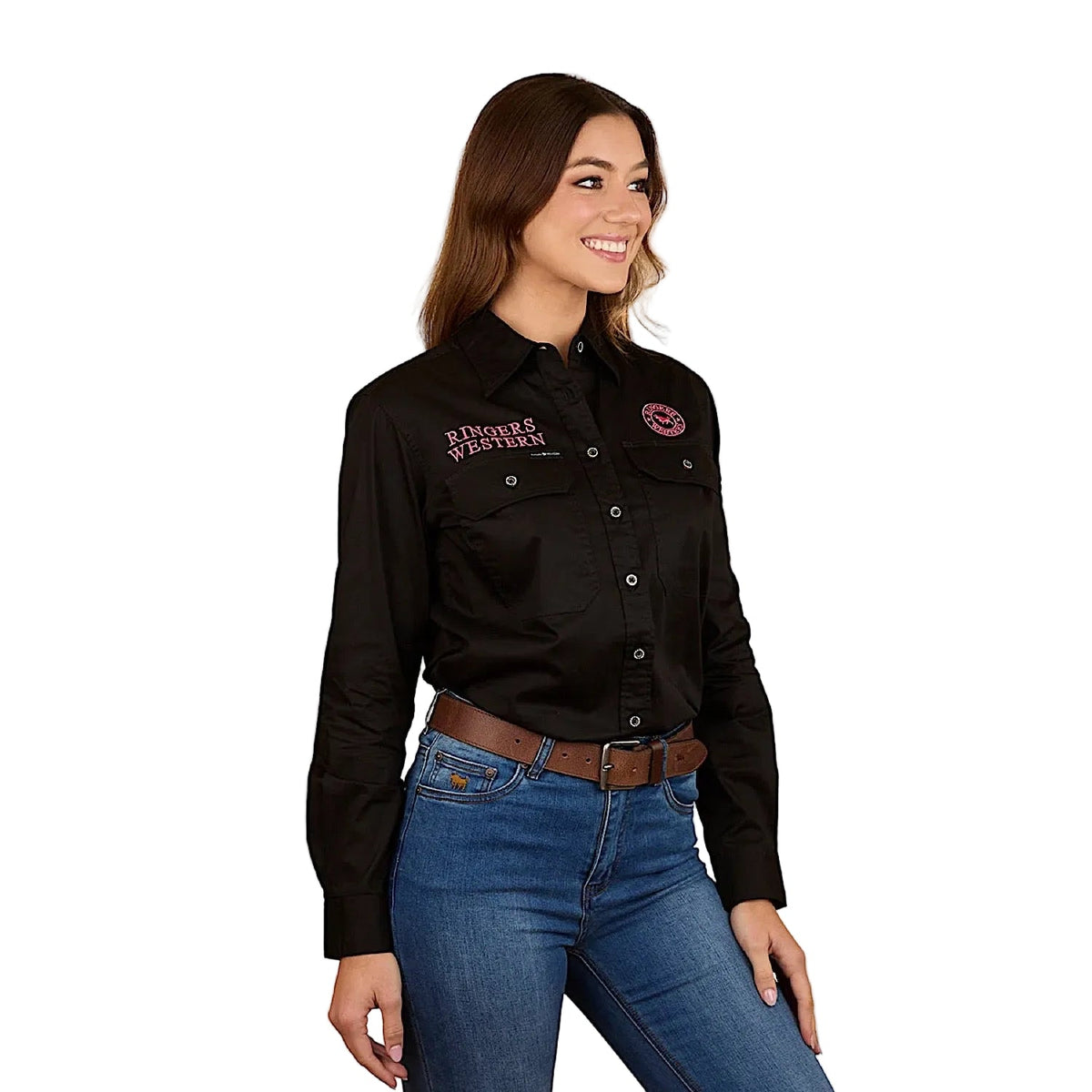 Ringers Western Women’s Signature Jillaroo Printed Full Button Work Shirt - Black/Multi