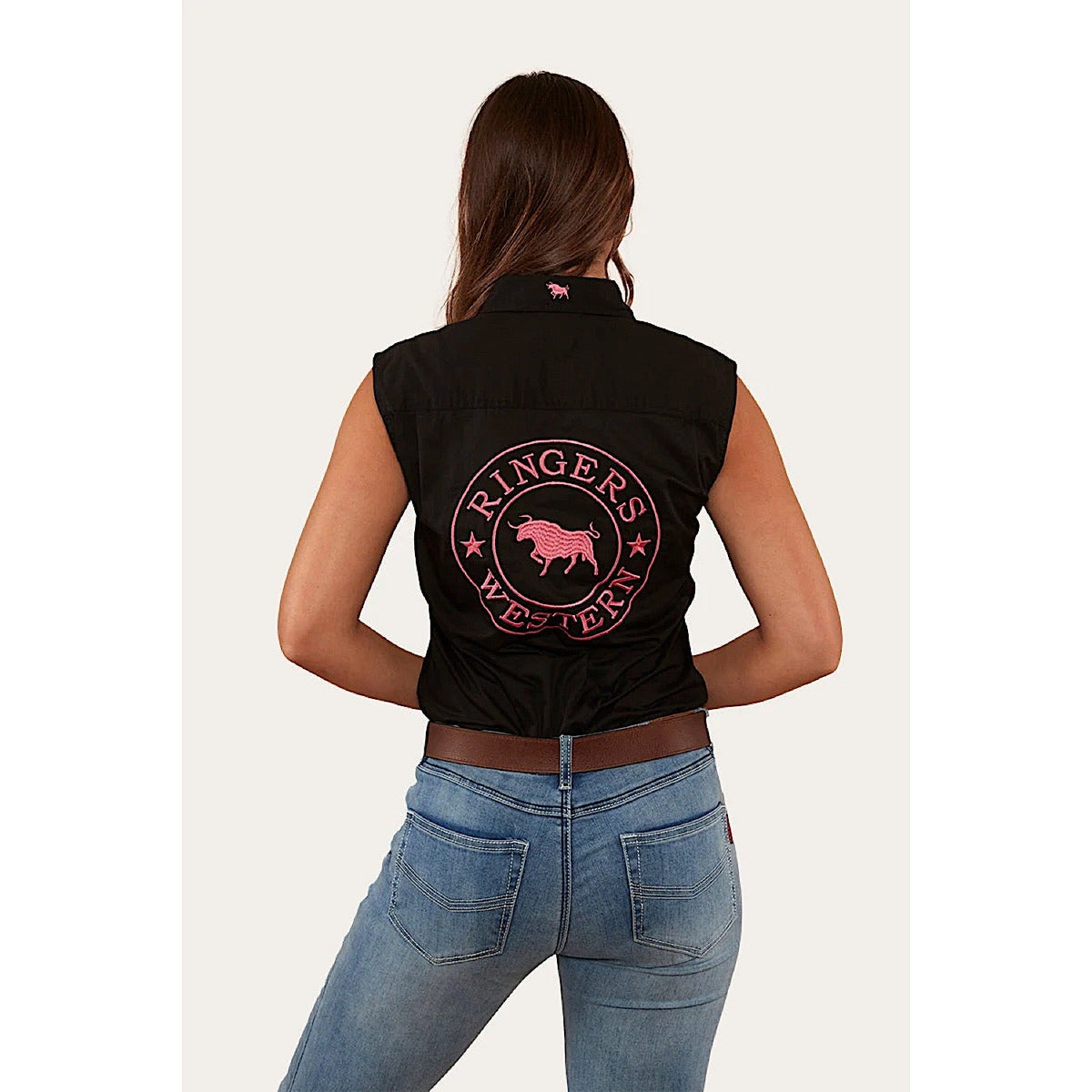 Ringers Western Women’s Signature Jillaroo Sleeveless Work Shirt - Black/Melon