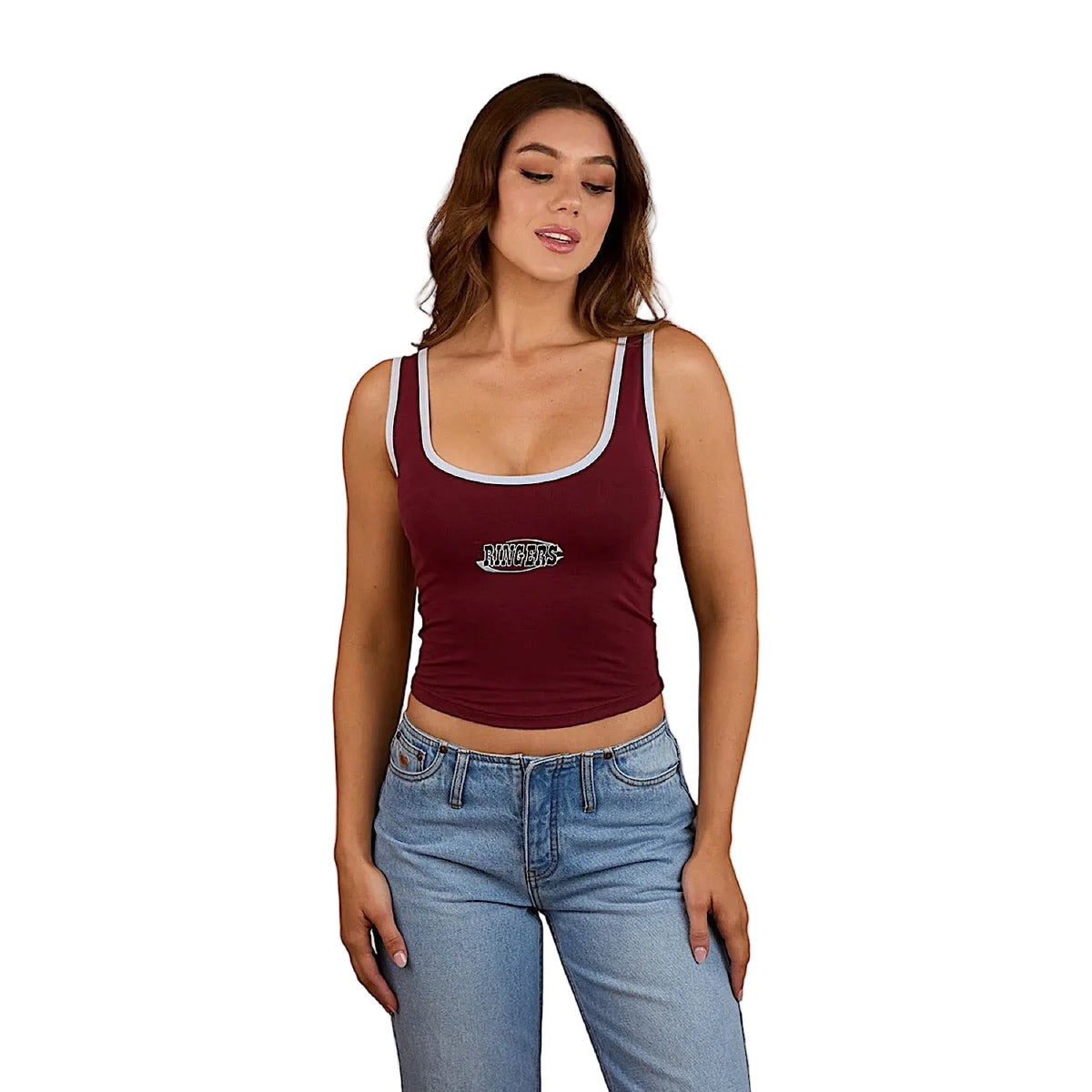 Ringers Western Women’s Villa Ringer Tank - Burgundy/Light Blue