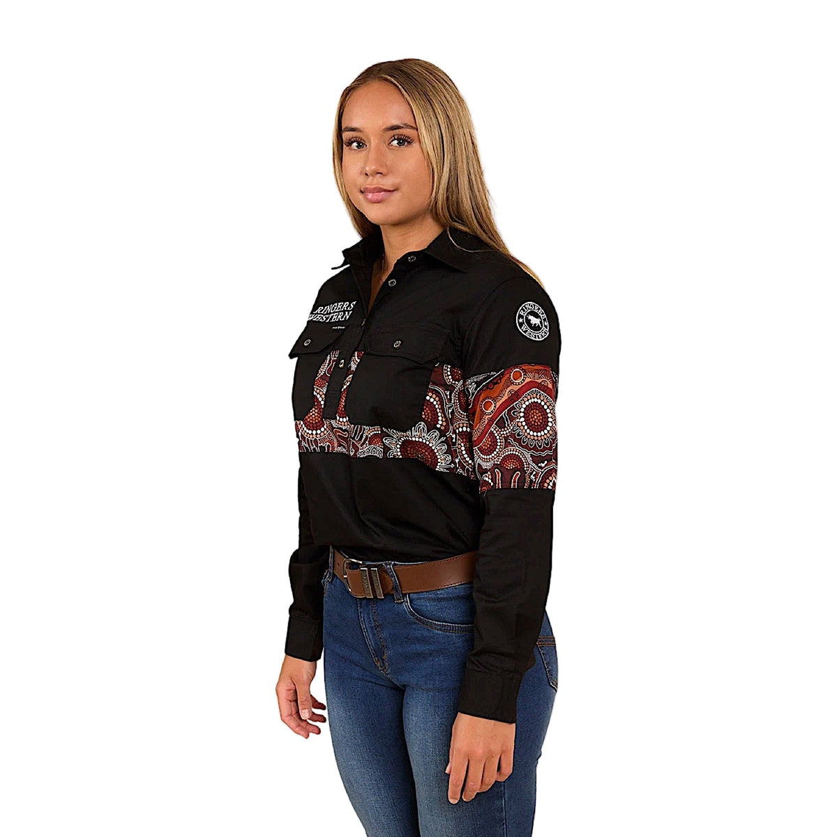 Ringers Western Women’s Walkabout Warrior Half Button Work Shirt - Black