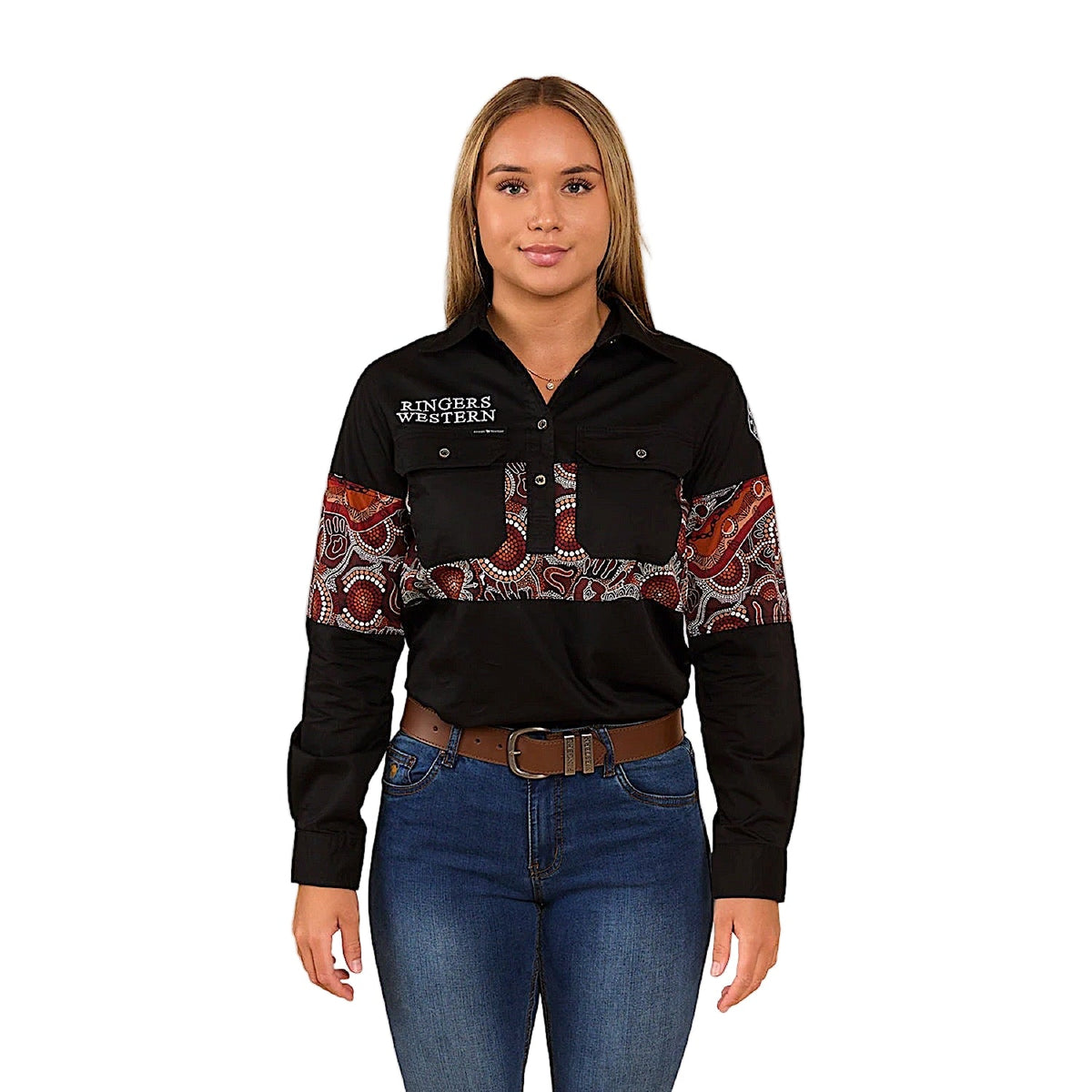 Ringers Western Women’s Walkabout Warrior Half Button Work Shirt - Black