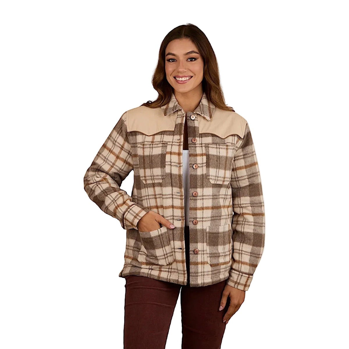Ringers Western Women’s Wildwood Western Check Jacket - Off White/Brown