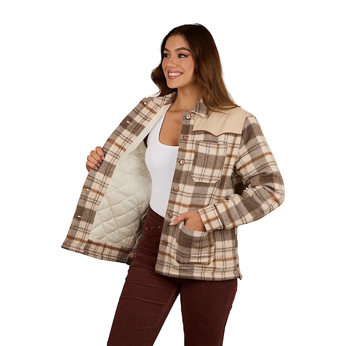 Ringers Western Women’s Wildwood Western Check Jacket - Off White/Brown