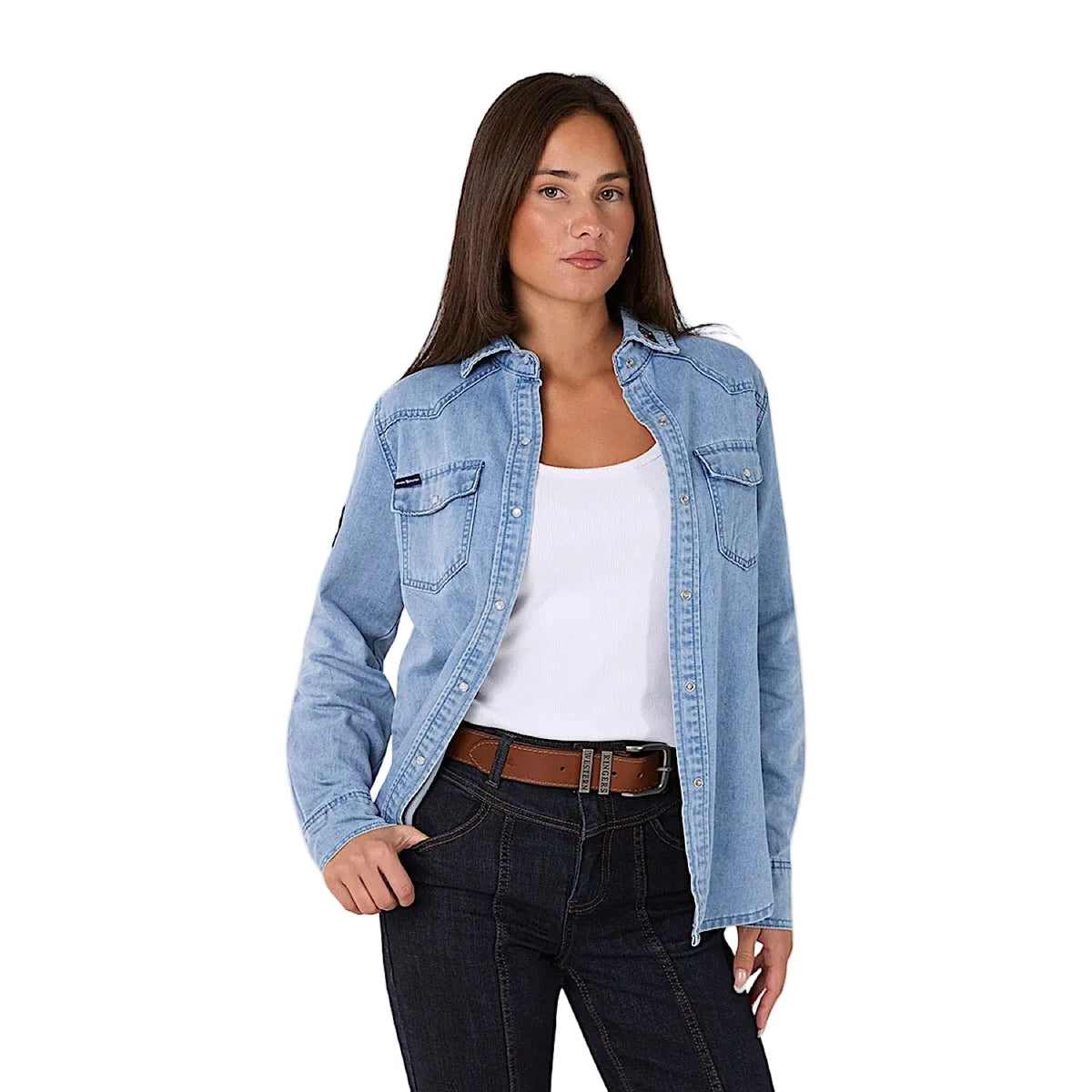 Ringers Western Women’s Young and Free Western Shirt - Light Wash Blue