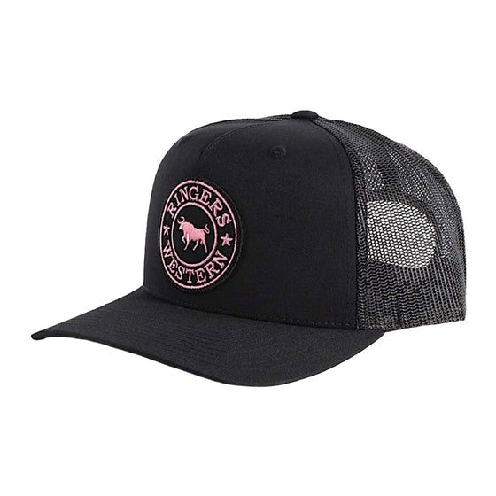 Ringers Western Signature Bull Trucker Cap - Black with Black & Pink Patch