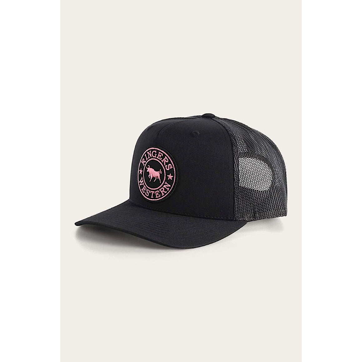 Ringers Western Signature Bull Trucker Cap - Black with Black & Pink Patch
