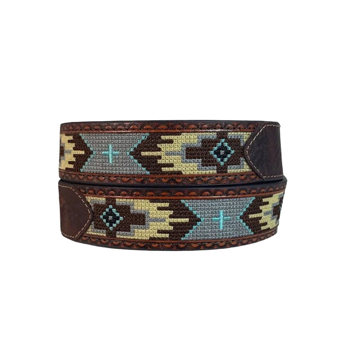 Roper Belt 1.5’’ Aztec Design Genuine Leather Brown