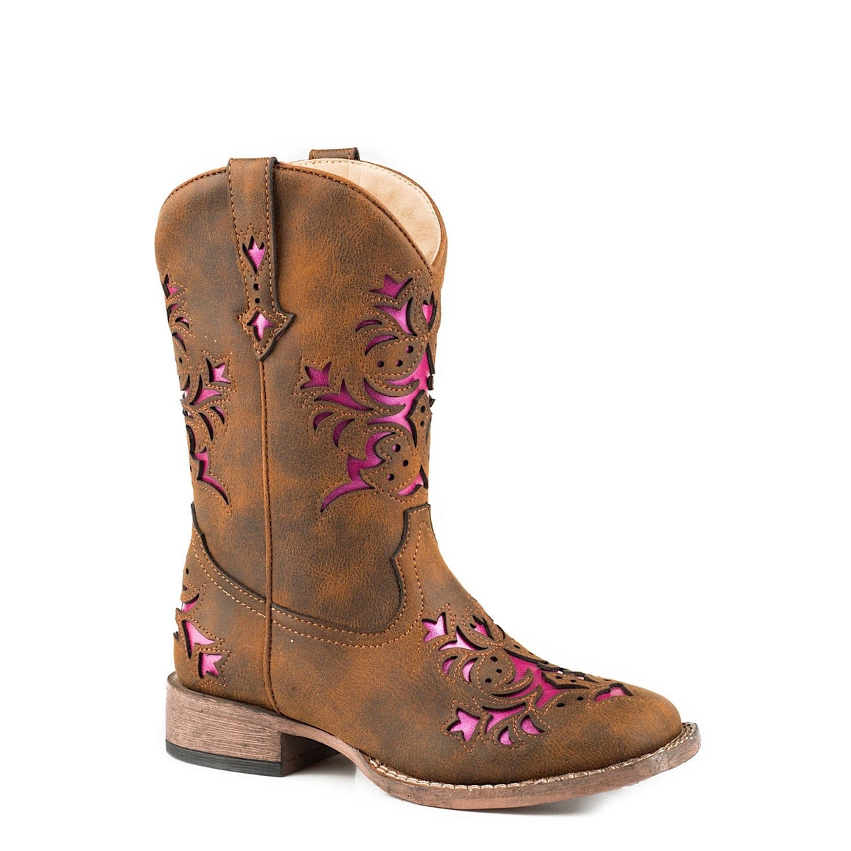 Roper BIG KIDS Lola Boot Brown Pink Metallic Underlay