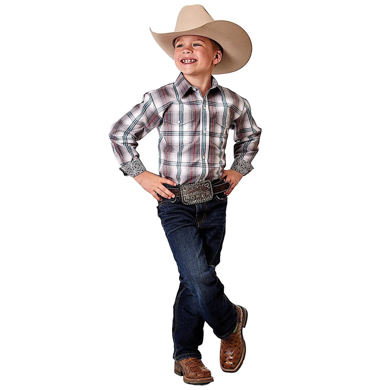 Roper Boy’s Amarillo Collection Red River Western Shirt - Gray Cloud Plaid