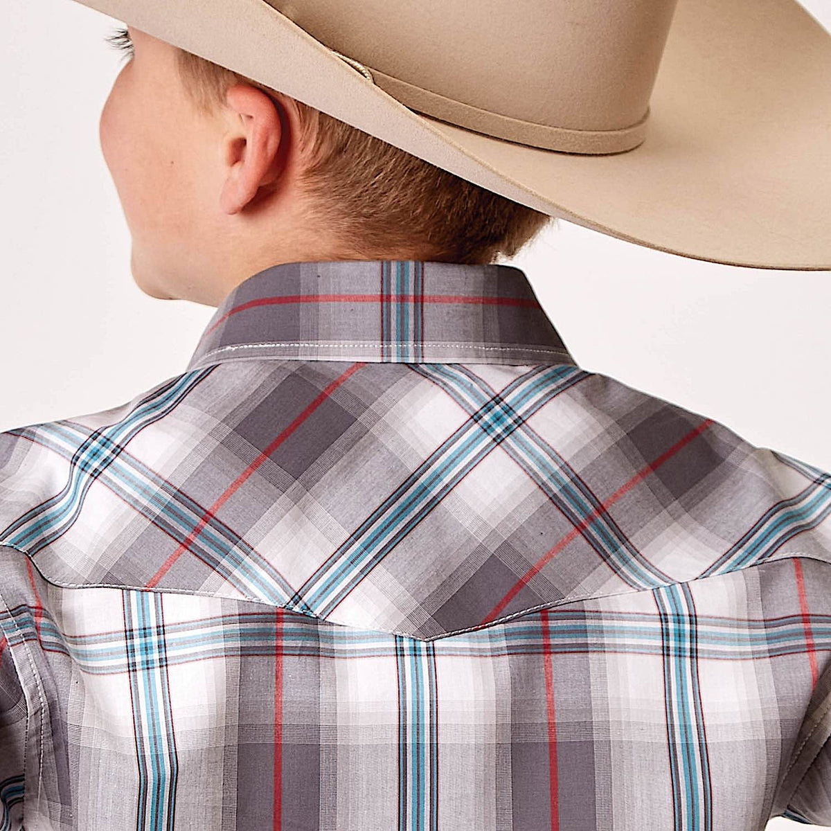 Roper Boy’s Amarillo Collection Red River Western Shirt - Gray Cloud Plaid