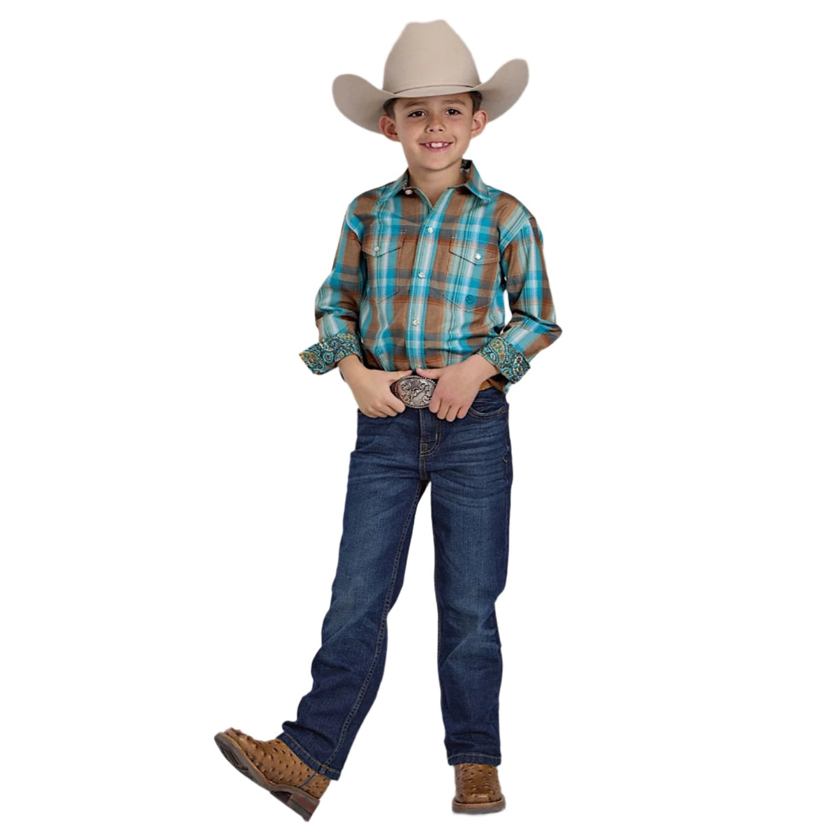 Roper Boy’s Amarillo Collection Shirt - Plaid Orange