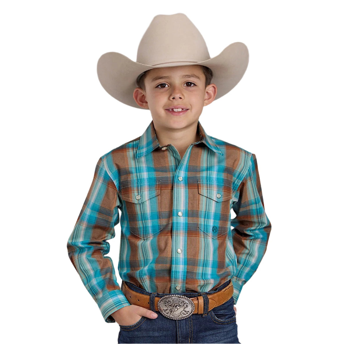 Roper Boy’s Amarillo Collection Shirt - Plaid Orange