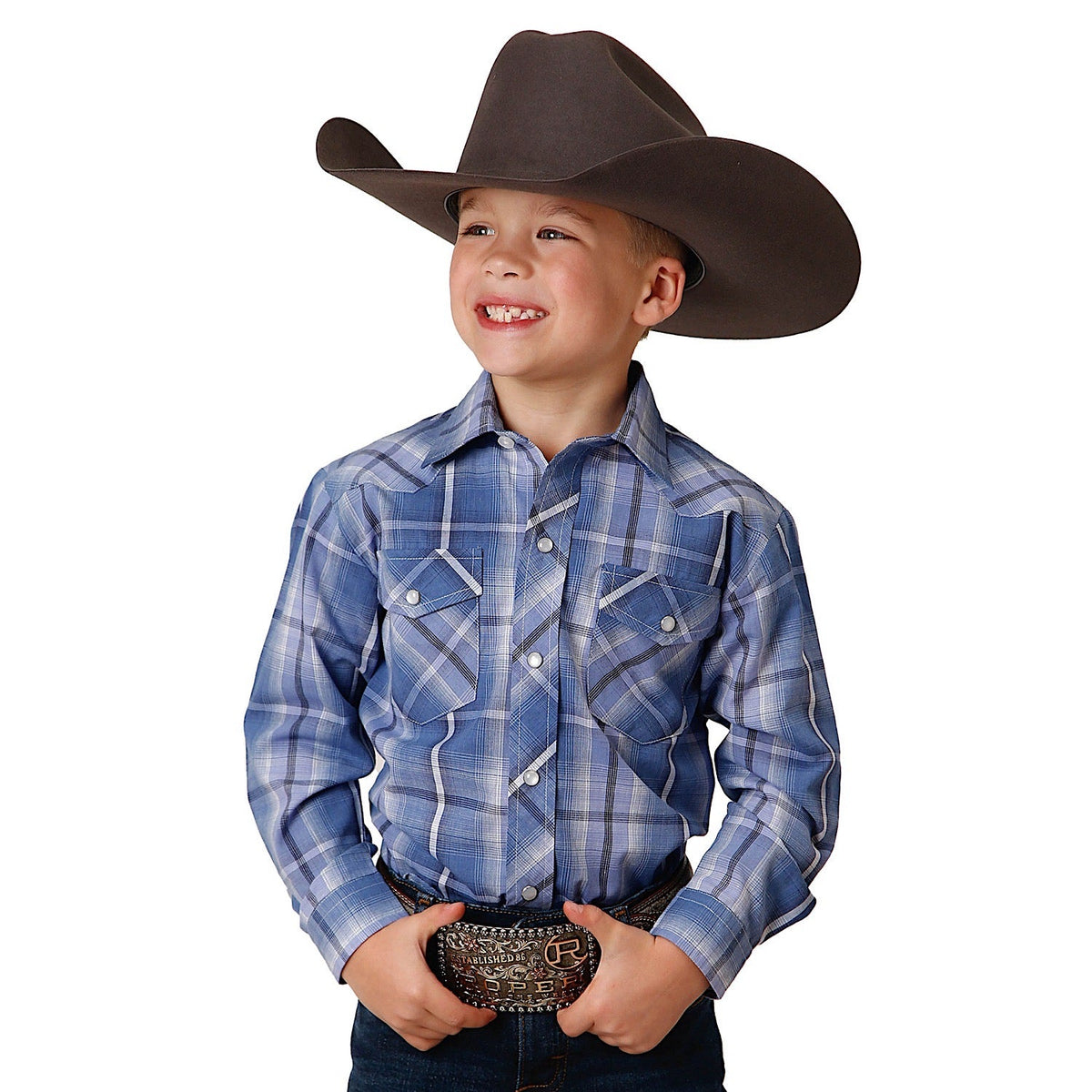 Roper Boy’s Karman Classic 55/45 Collection Shirt Plaid Blue