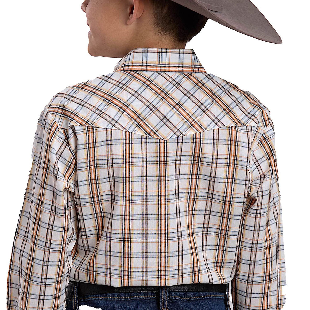 Roper Boy’s Karman Classic Collection Shirt - Plaid Cream / Orange
