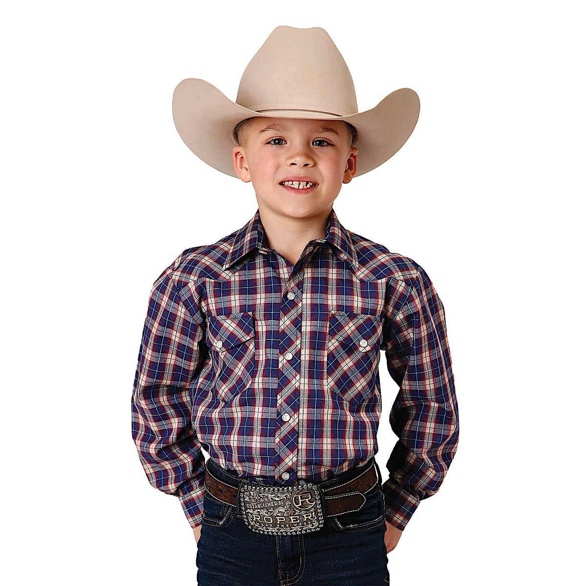 Roper Boy’s Karman Classic Collection Shirt - Plaid Navy / Red / Cream Windowpane