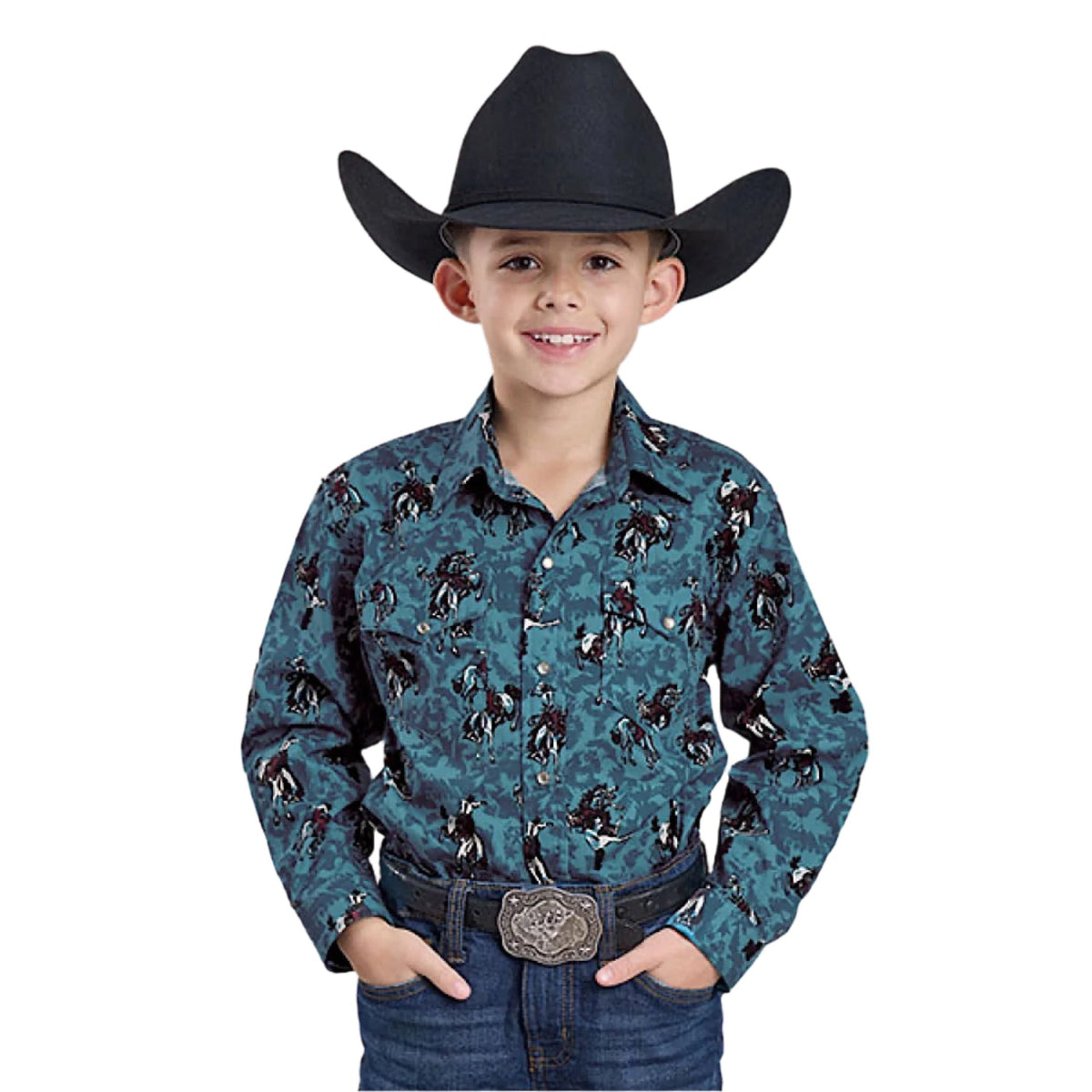 Roper Boy’s Vintage Collection Shirt - Bronco Print on Blue