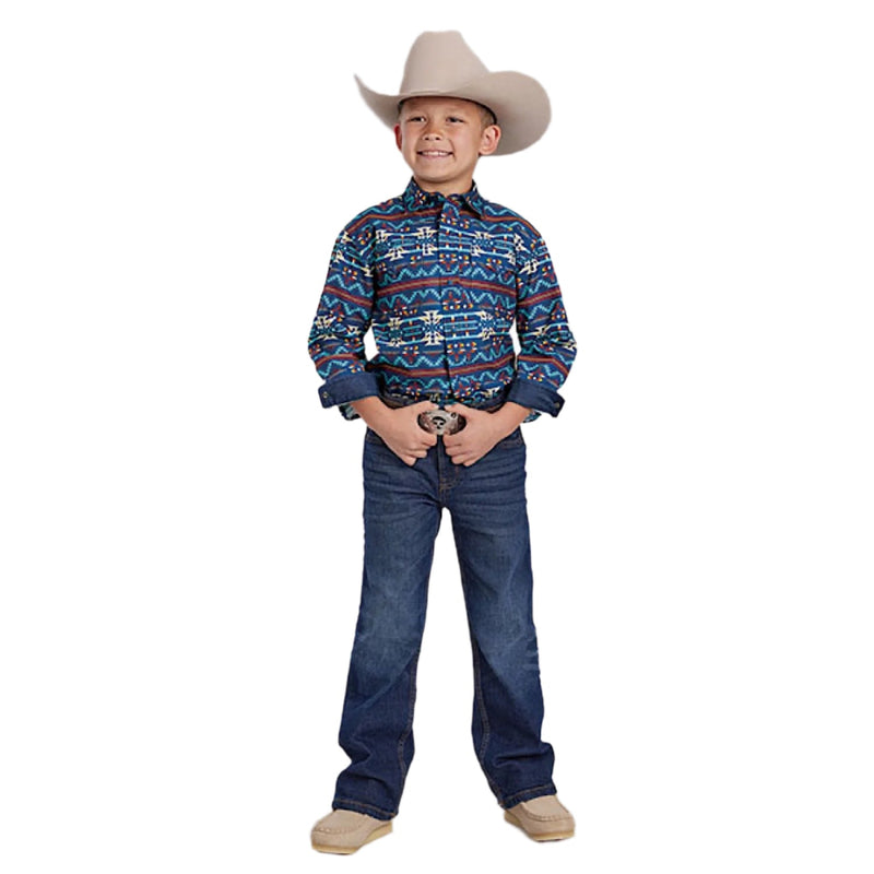 Roper Boy’s West Made Collection Shirt - Aztec Print Blue