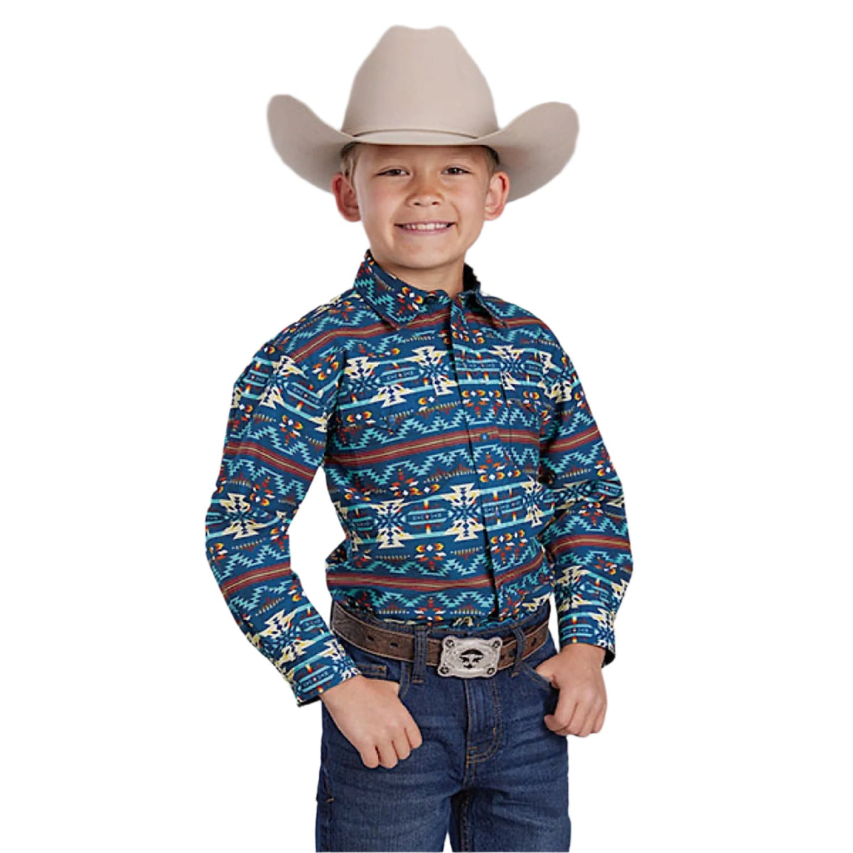Roper Boy’s West Made Collection Shirt - Aztec Print Blue