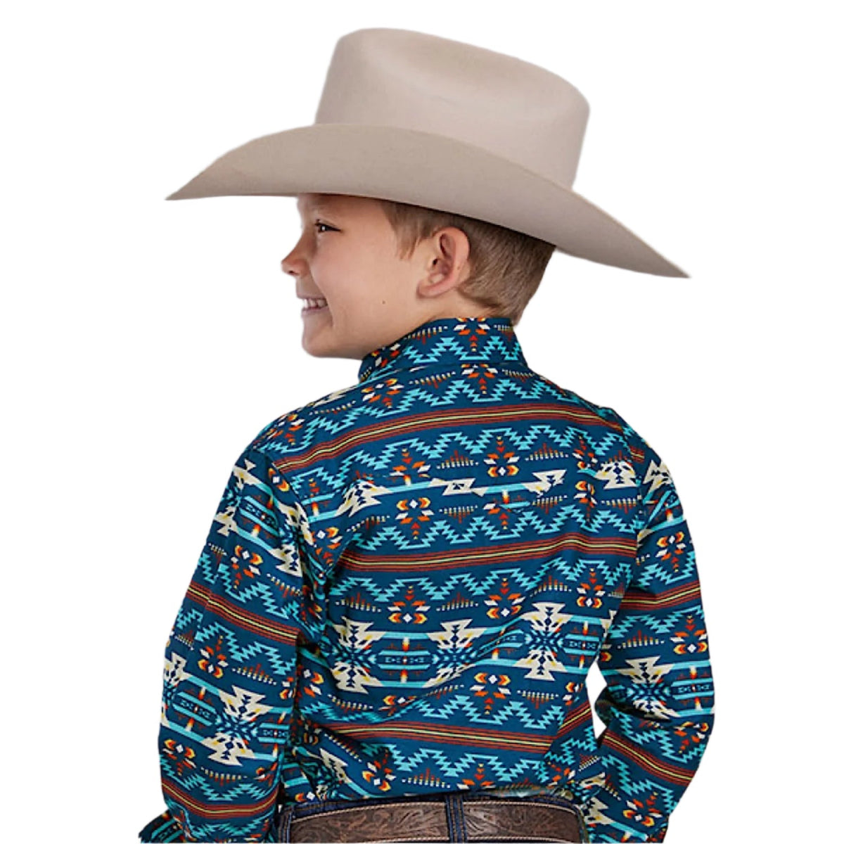 Roper Boy’s West Made Collection Shirt - Aztec Print Blue