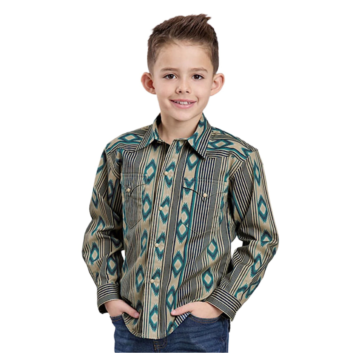 Roper Boy’s West Made Collection Shirt - Vertical Aztec Print