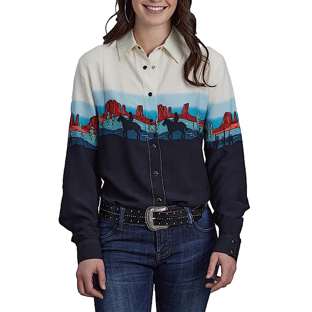 Roper Girl’s Five Star Collection Border Print Shirt - Black / White