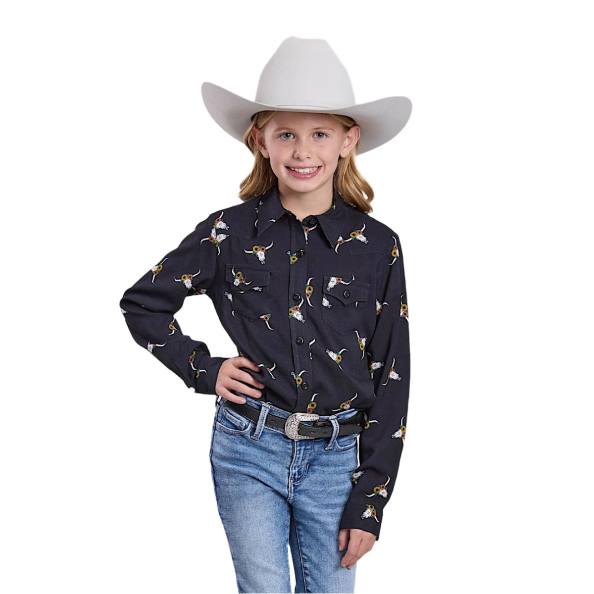 Roper Girl’s Five Star Collection Long Sleeve Shirt - Black Print