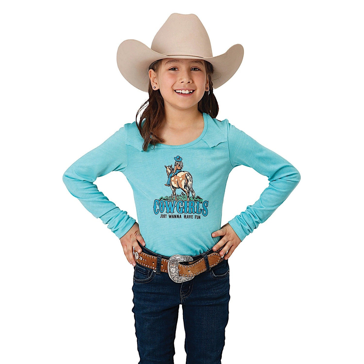 Roper Girl’s Five Star Collection Long Sleeve T-Shirt - Blue
