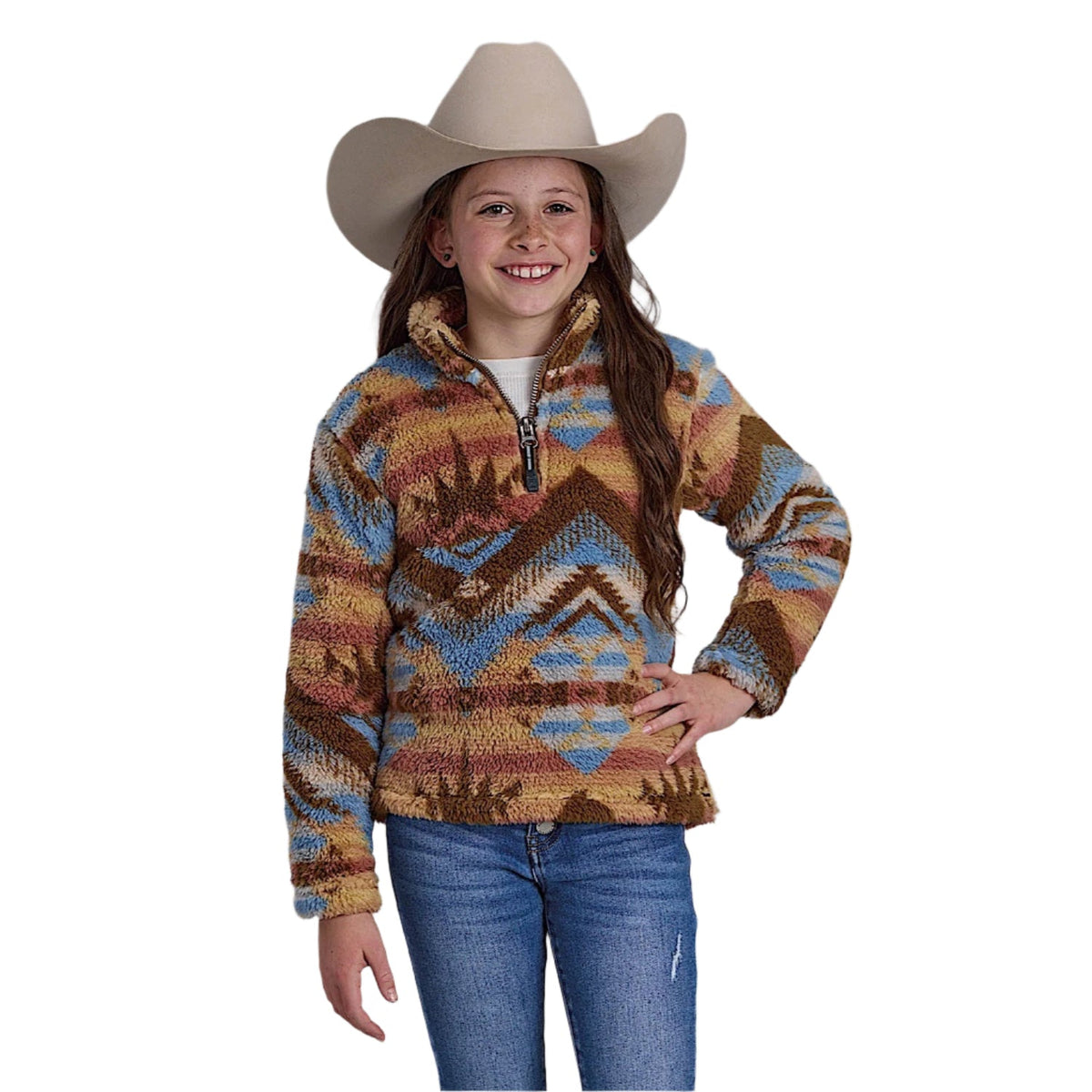 Roper Girl’s Fleece Pullover - Brown Aztec Print