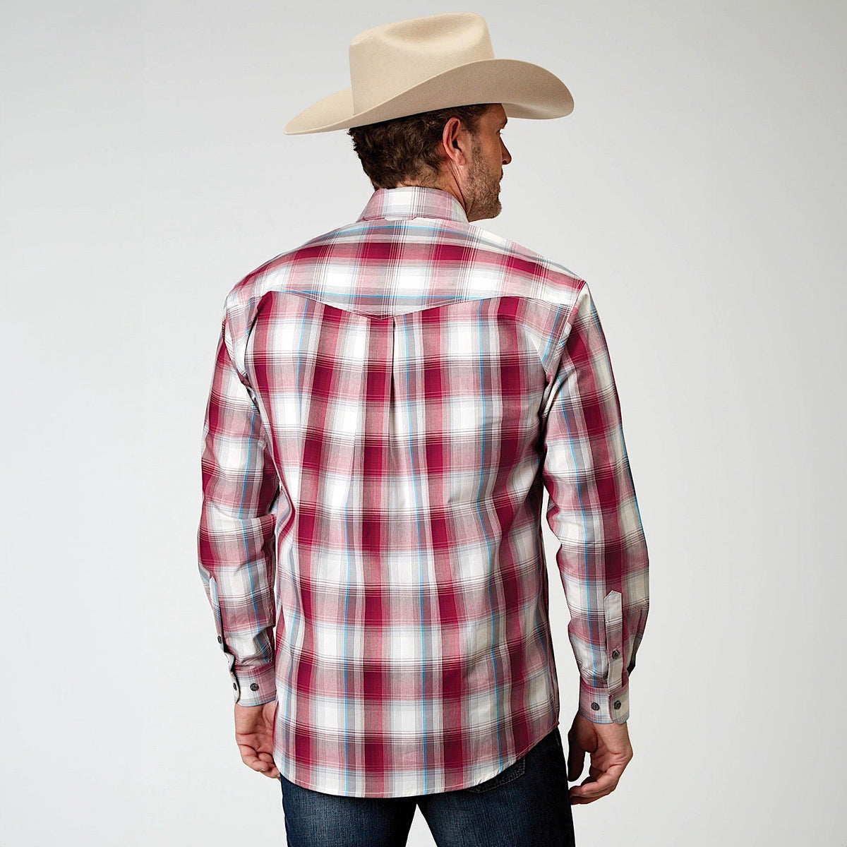 Roper Mens Amarillo Collection L/S Shirt Plaid Red