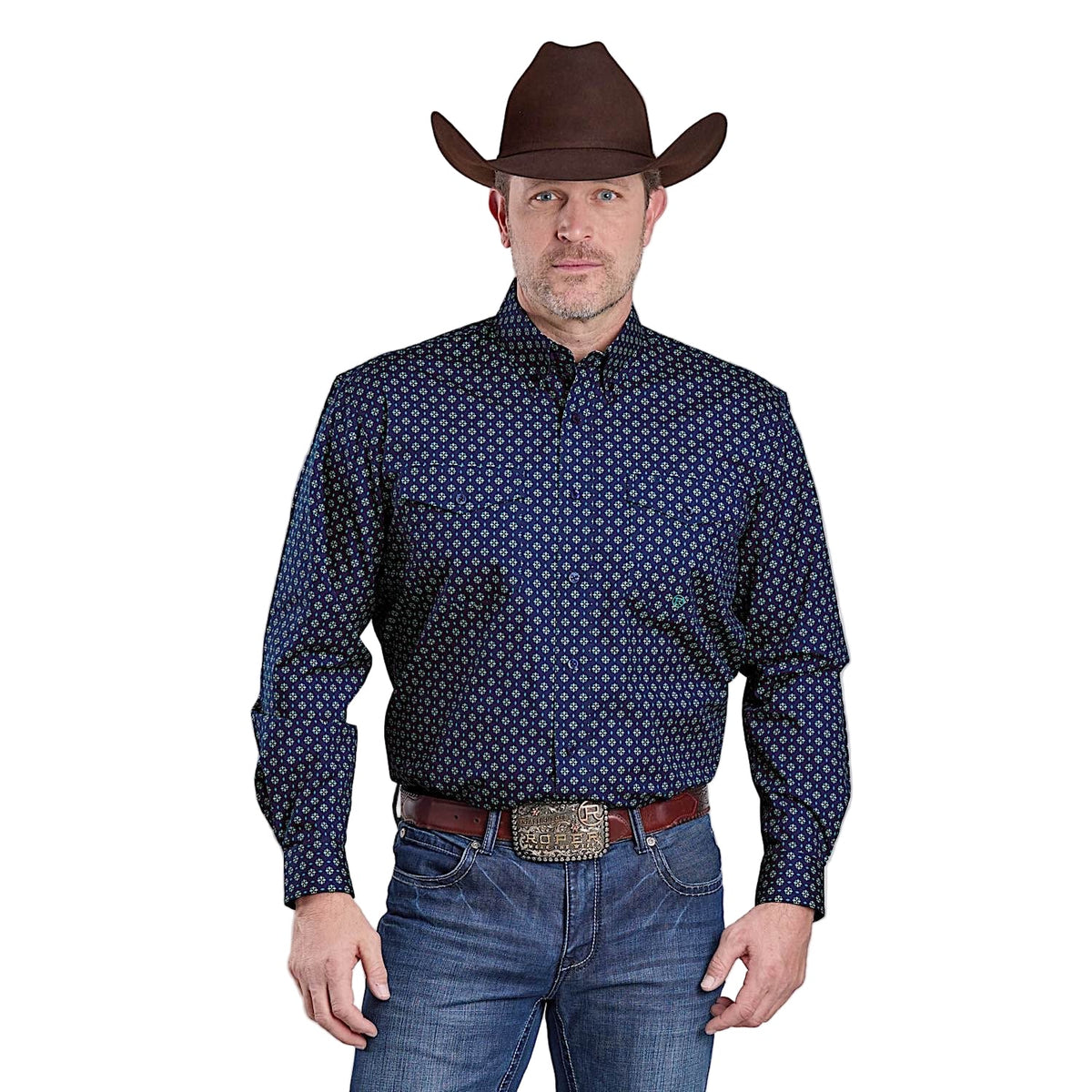 Roper Men’s Amarillo Collection Long Sleeve Shirt - Blue Geo Print