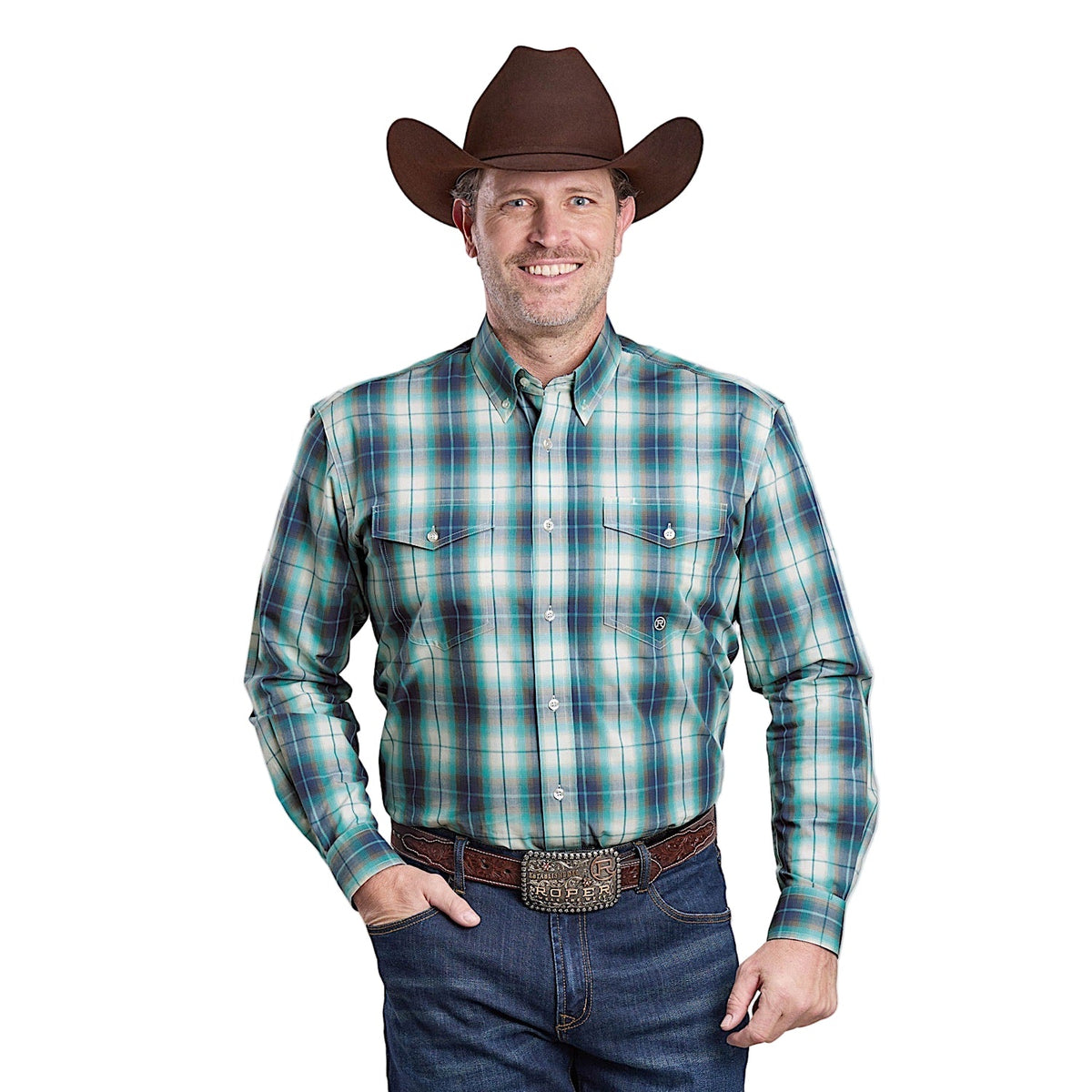 Roper Men’s Amarillo Collection Long Sleeve Shirt - Bluejay Plaid