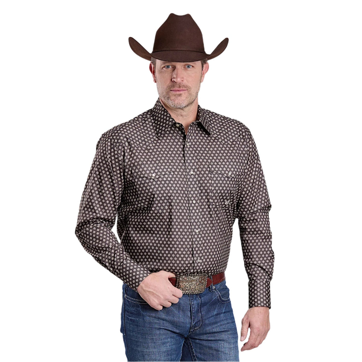 Roper Men’s Amarillo Collection Long Sleeve Shirt - Grey Print