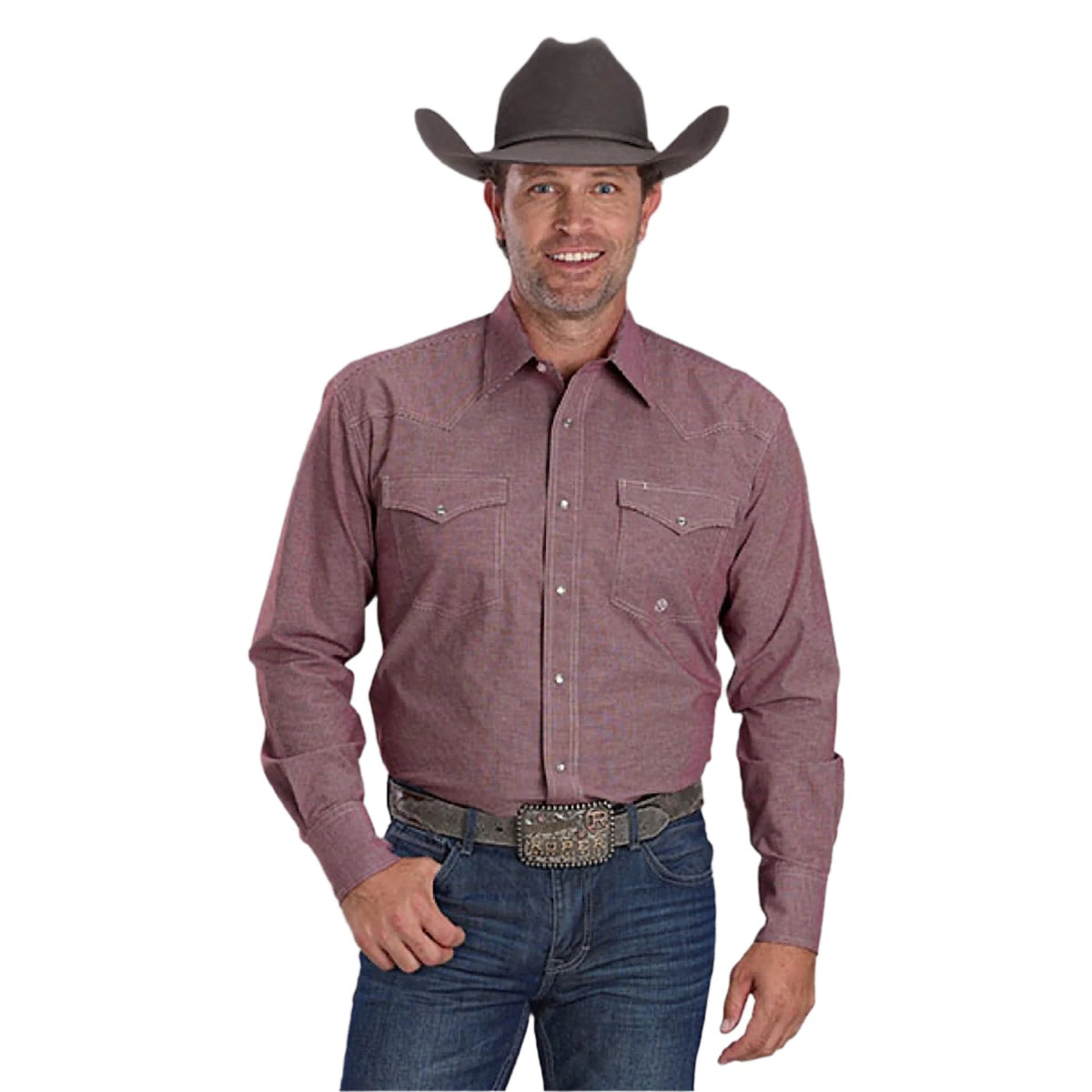 Roper Men’s Amarillo Collection Shirt - Check Wine