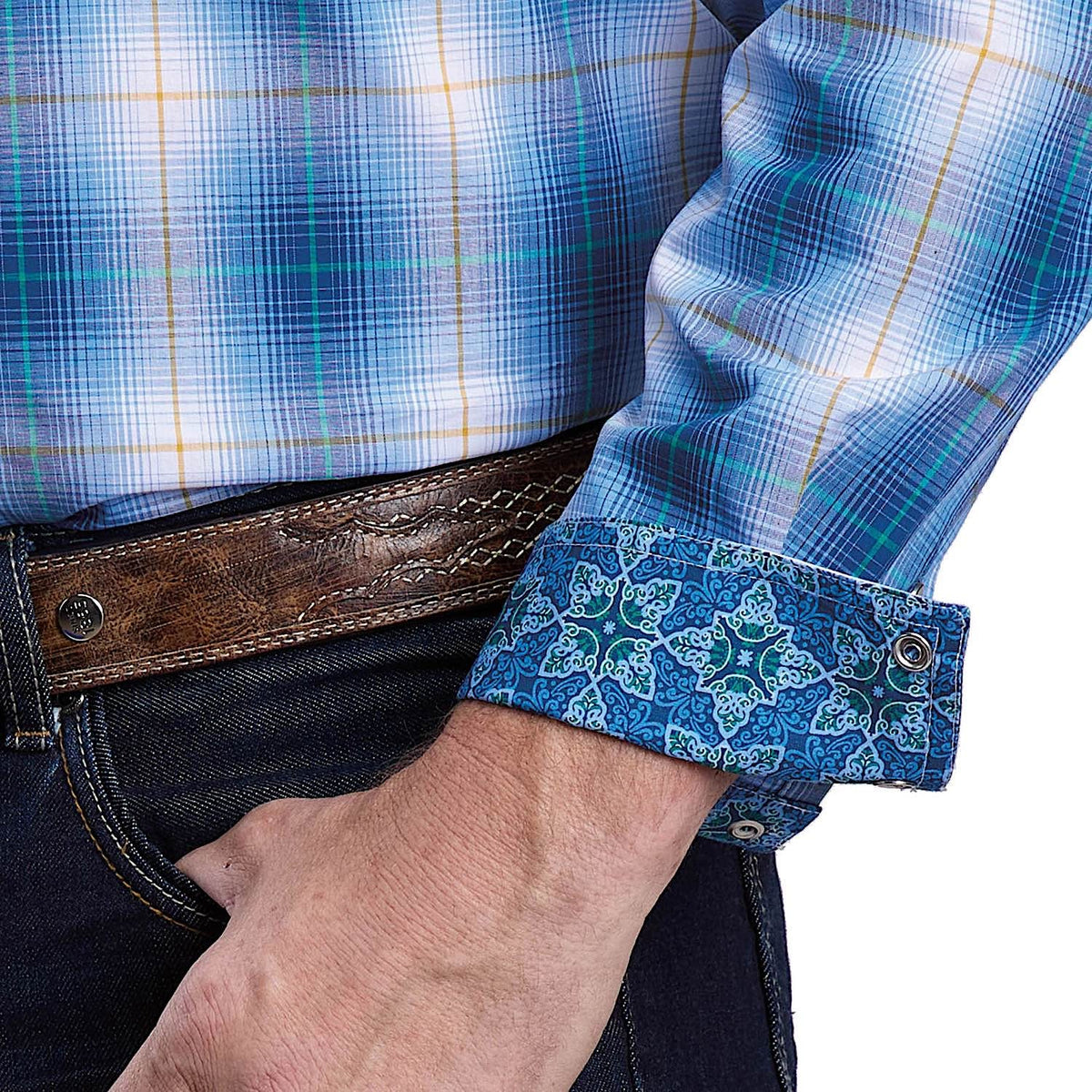 Roper Men’s Amarillo Collection Shirt - Plaid Blue Ombre