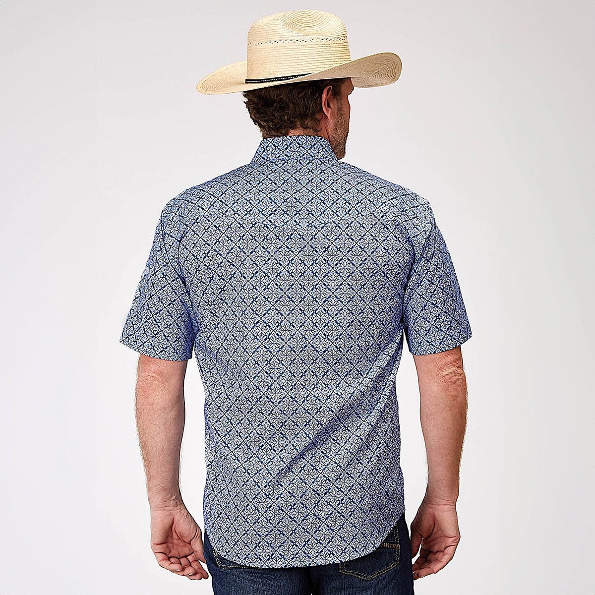 Roper Men’s Amarillo Collection Short Sleeve Shirt - Blue