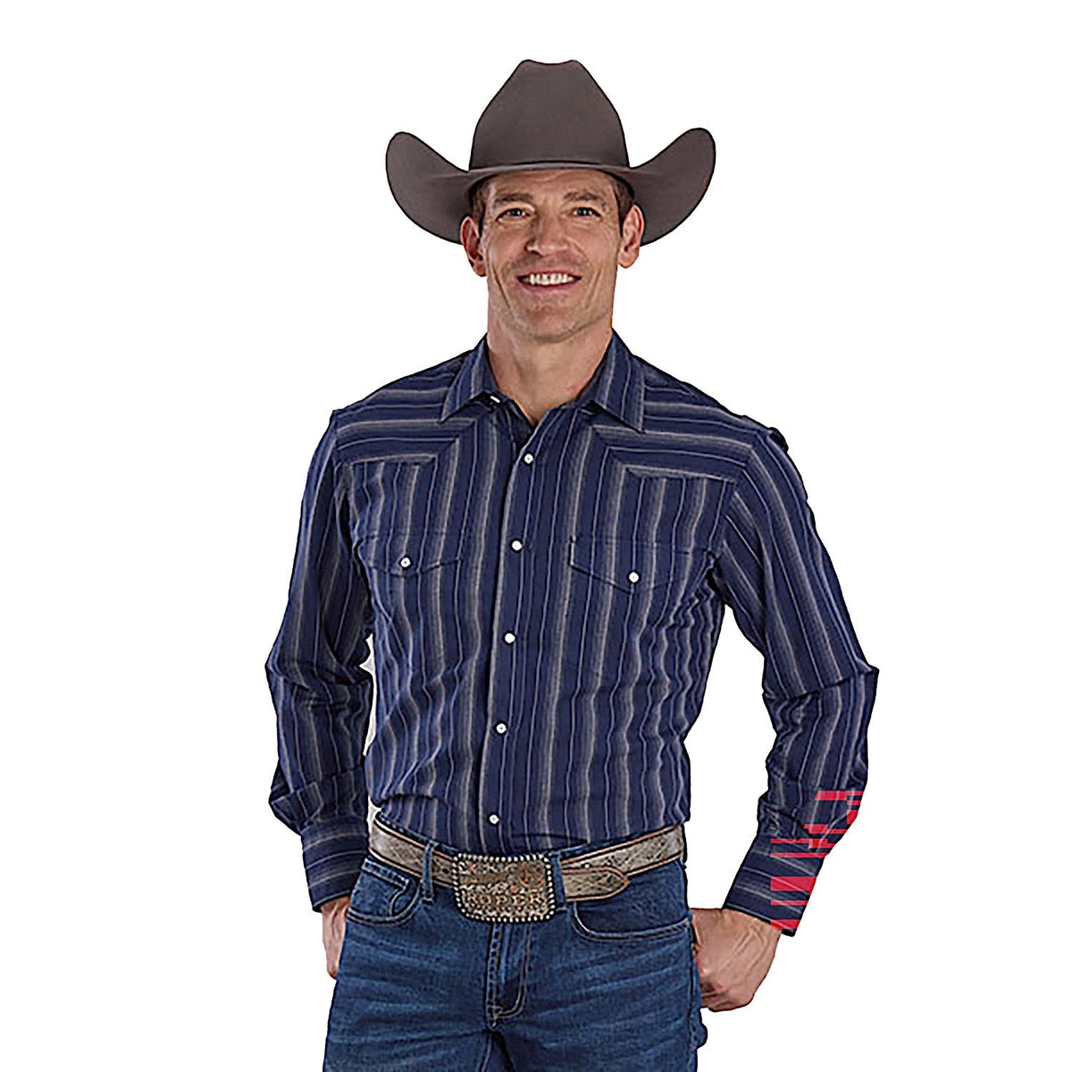 Roper Men’s Karman Classic 55/45 Collection Shirt - Navy / Brown Stripe