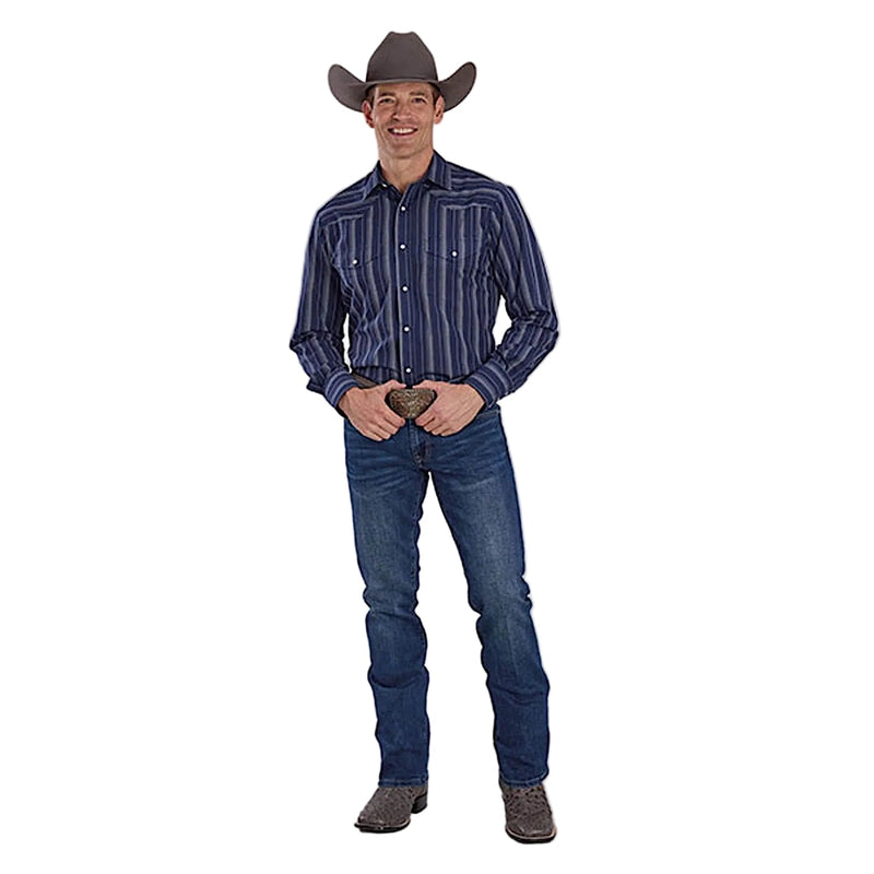 Roper Men’s Karman Classic 55/45 Collection Shirt - Navy / Brown Stripe