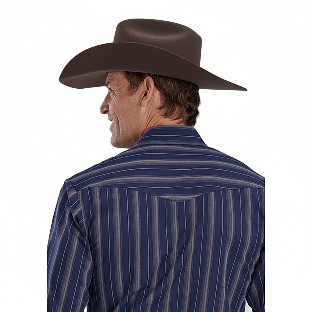 Roper Men’s Karman Classic 55/45 Collection Shirt - Navy / Brown Stripe