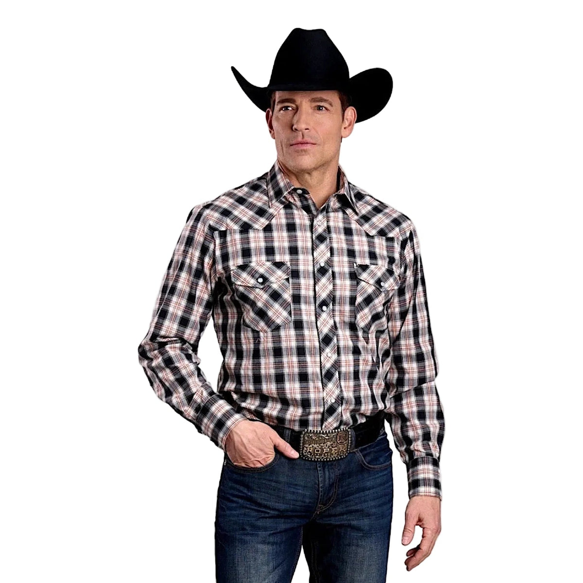 Roper Men’s Karman Classic 55/45 Collection Shirt - Plaid Black