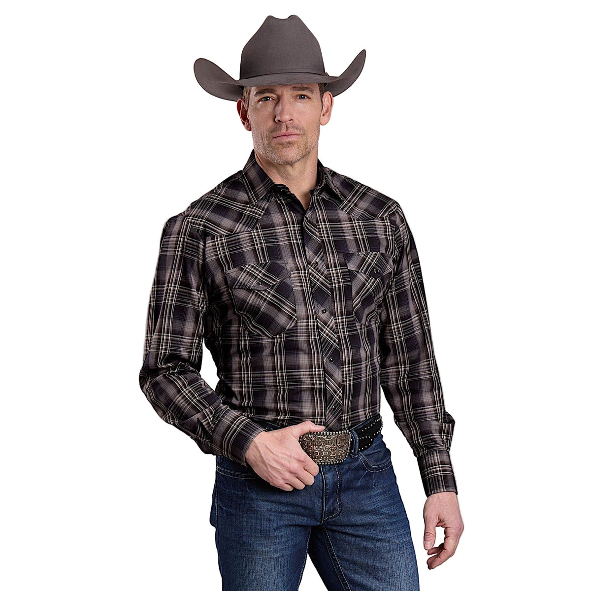 Roper Men’s Karman Classics 55/45 Shirt - Black/Grey/Brown Plaid