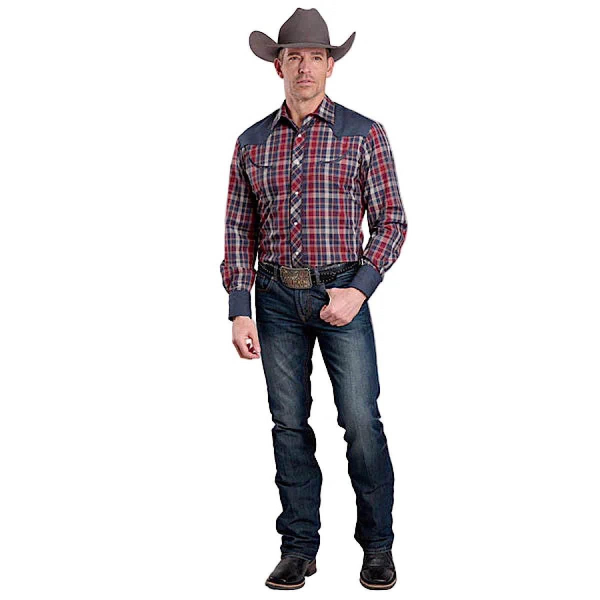 Roper Men’s Karman Classics 55/45 Shirt - Plaid Caramel / Wine / Blue