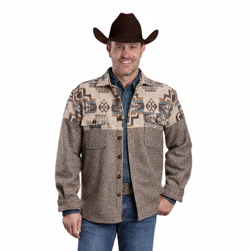 Roper Men’s Shirt Jacket - Brown Aztec Yoke