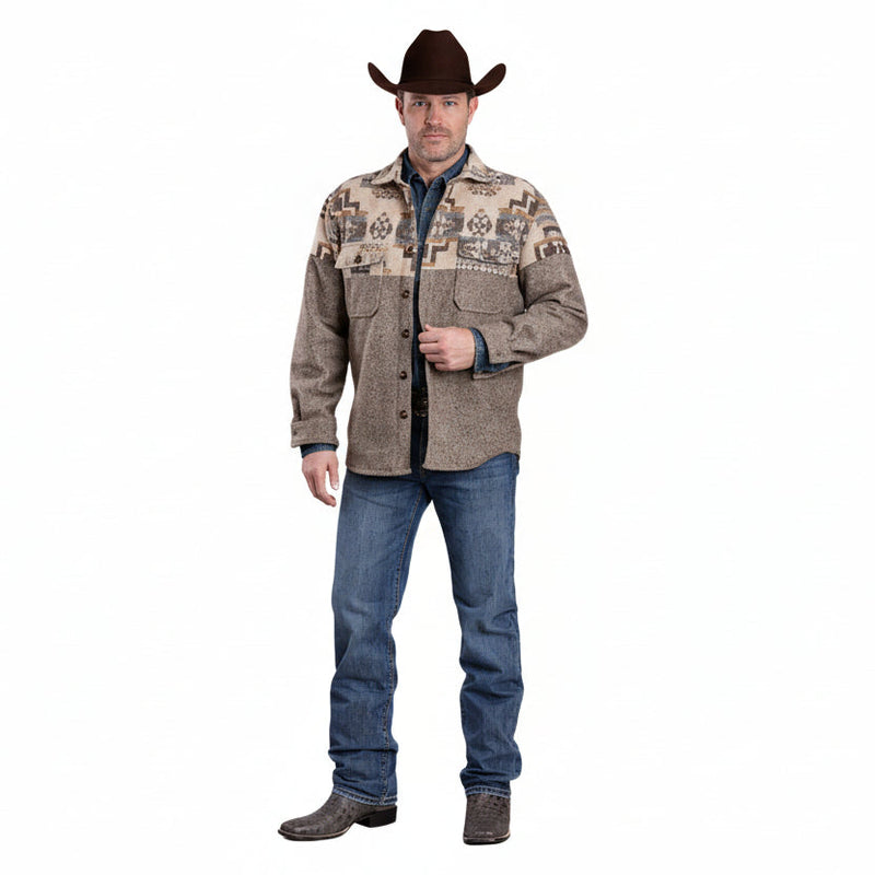 Roper Men’s Shirt Jacket - Brown Aztec Yoke