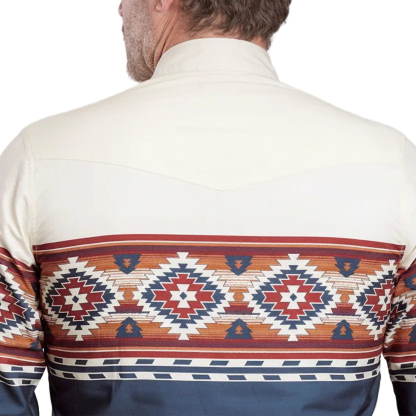 Roper Men’s Vintage Collection Shirt - Aztec Print Blue / White / Orange