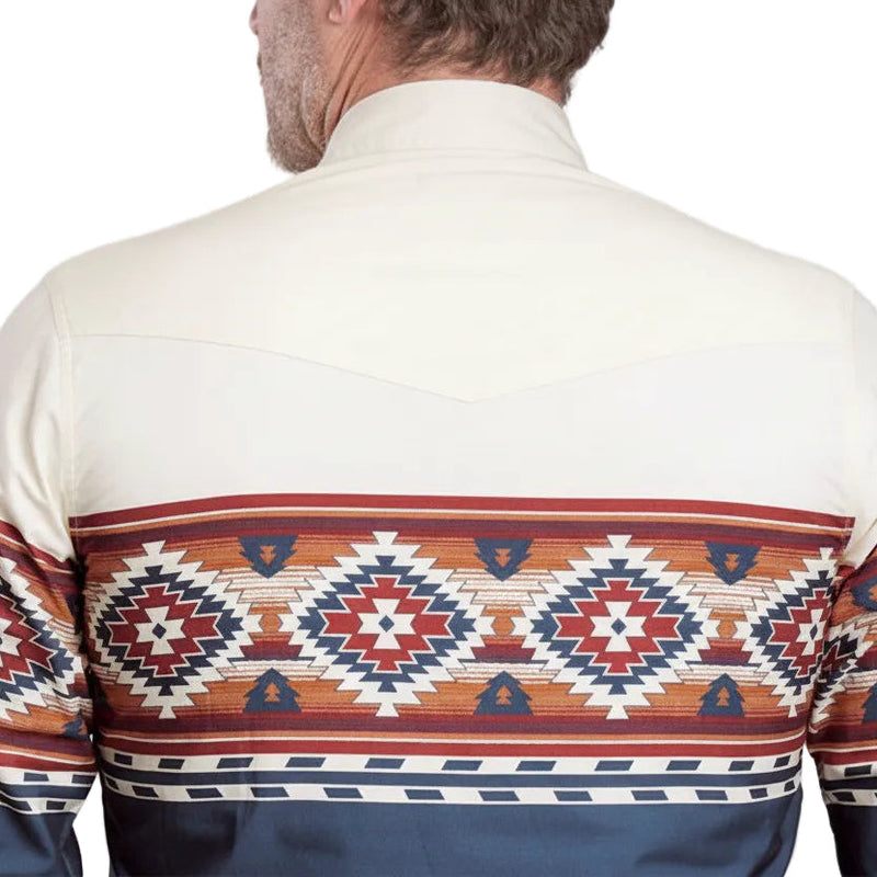 Roper Men’s Vintage Collection Shirt - Aztec Print Blue / White / Orange