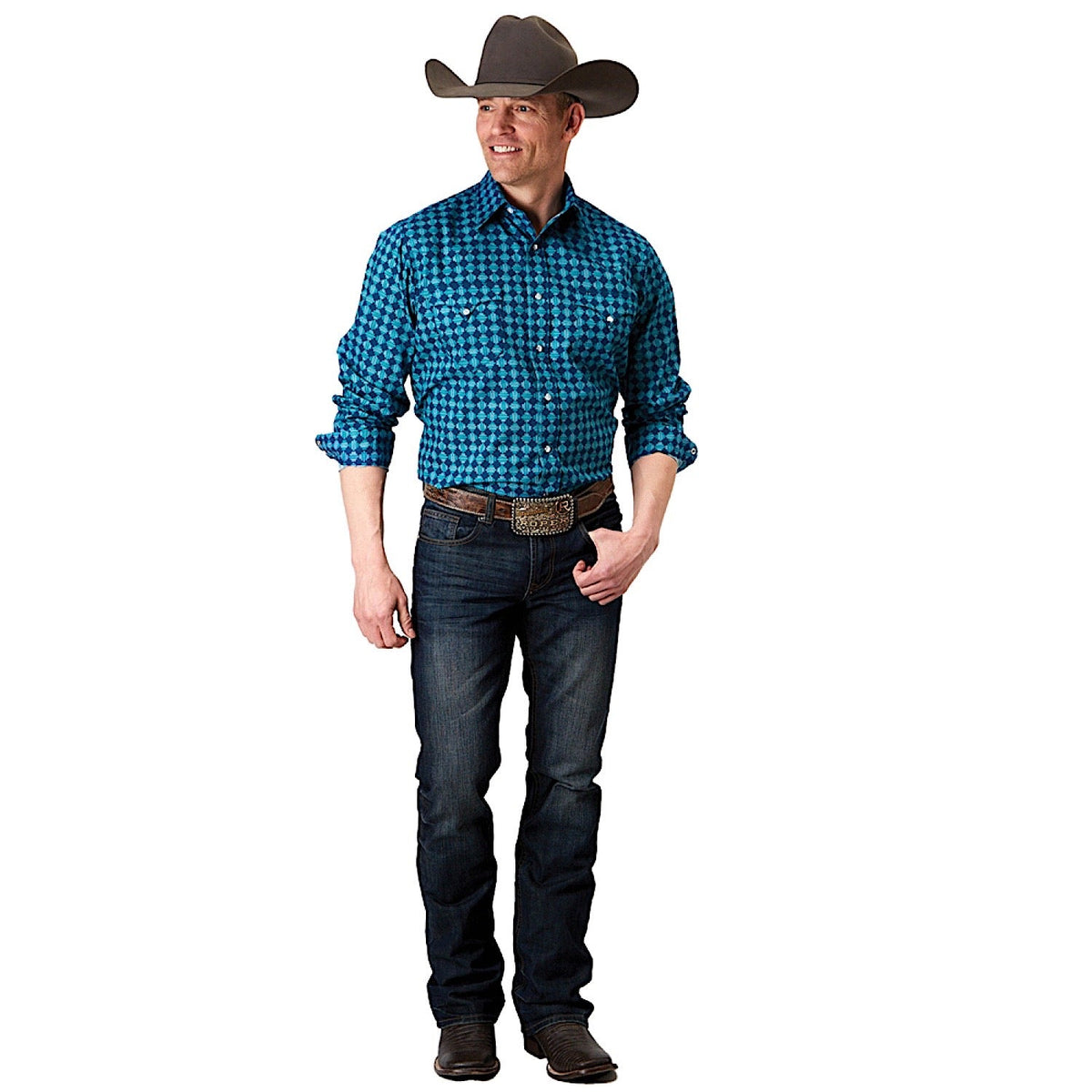 Roper Men’s West Made Collection Shirt Print Blue
